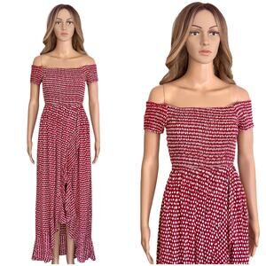 Tiare Hawaii Cheyenne Off The Shoulder Cover-up Maxi Dress cotton Red Dot OS